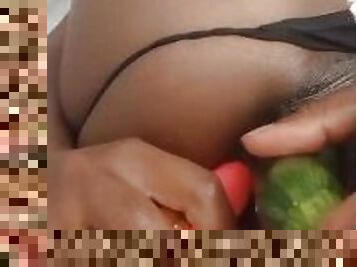 Double penetration with dildo and cucumber (part 1)