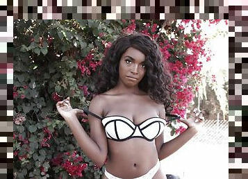 Ebony girlfriend Daya Knight drops her white panties for sex