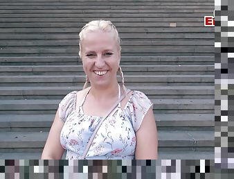 German chubby blonde girl next door real casting date on street