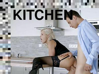 Zazie Skymm sucks firm cock and gets pleasantly fucked in the kitchen