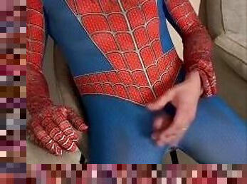 Spiderman removes his mask whilst masturbating