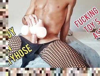 Hot guy in Sexy Pantyhose Fucks a toy ass cumming inside it - Ass fingering