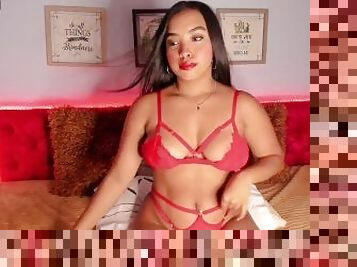 Horny Colombian looks very sensual in red lingerie