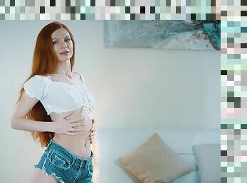 Passionate fucking with small tits redhead model Bangkok at home