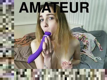 Purple dildo penetrates a delicious 18yo girl slit