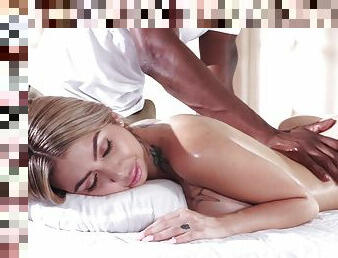 Addictive black sex during massage after the man rubs her clit a little