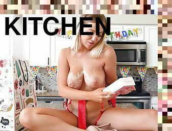 Solo Blake wearing high heels pleasuring her puss in the kitchen