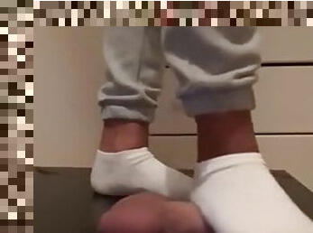 Trample cock and hit balls with my white ankle socks