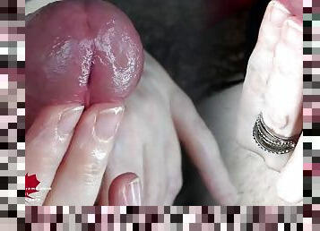 A horny cock treatment. Close-up of orgasm control