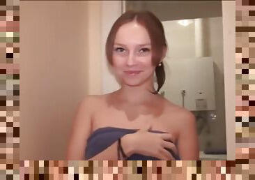 Teenage girl showering naked in hotel room
