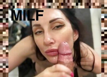 hot milf sucked 2 dicks and got a mouthful of cum