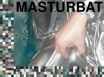 I jerk off in my silver PVC suit