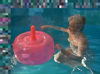 Grandma solo dildo sex in the pool